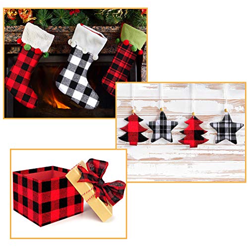 6 Pieces Christmas Fabric Bundle Squares 20 x 20 Inch Red Black Bu...