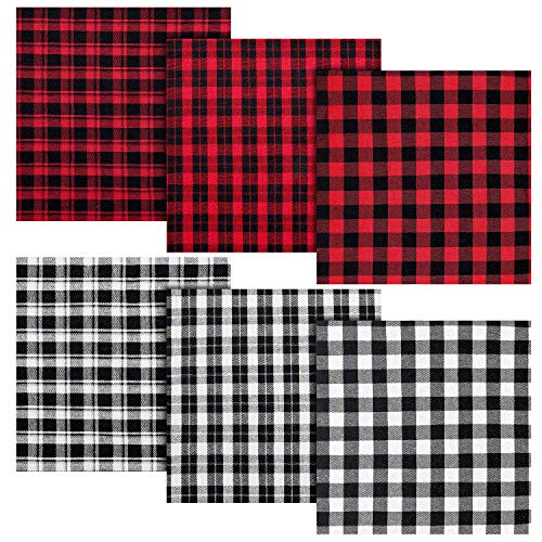 6 Pieces Christmas Fabric Bundle Squares 20 x 20 Inch Red Black Bu...