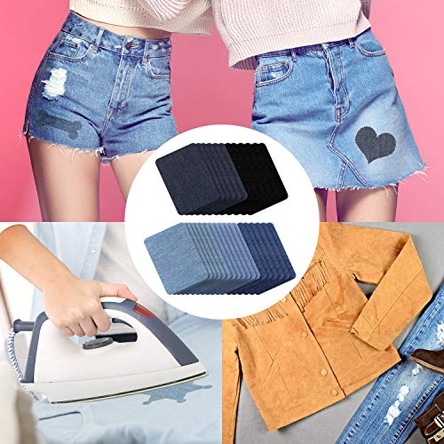 30 Pieces Iron on Fabric Patches Denim Jean Repair Patches Clothin...