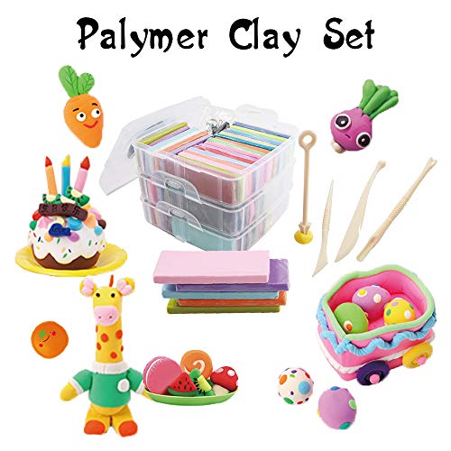 Tavolozza 60 Colors Polymer Clay Set, 1oz/Block Oven Bake with 19 ...