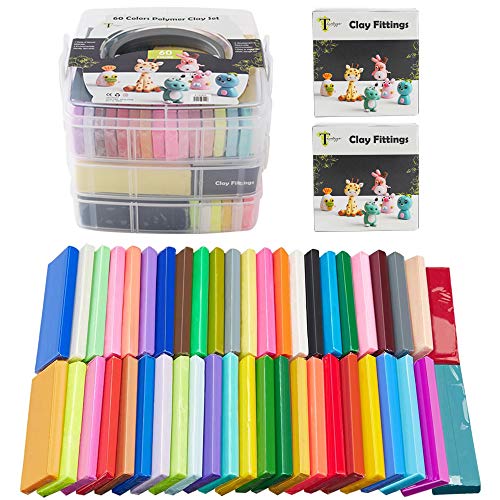 Tavolozza 60 Colors Polymer Clay Set, 1oz/Block Oven Bake with 19 ...