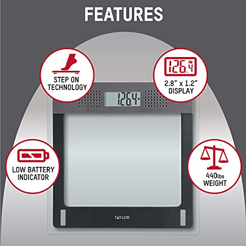 Taylor Electronic Glass Talking Bathroom Scale, 440 Lb. Capacity