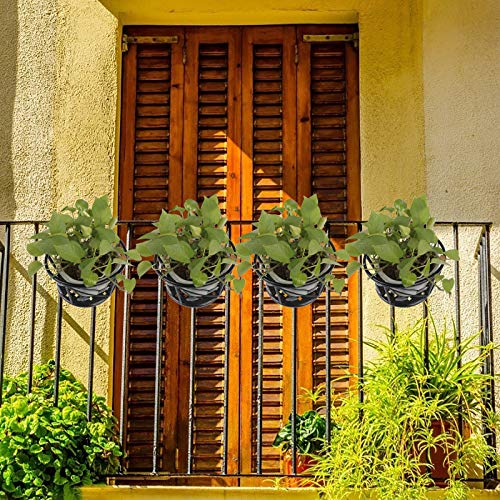 4 Pack Round Hanging Railing Planters Iron Art Hanging Baskets Flo...
