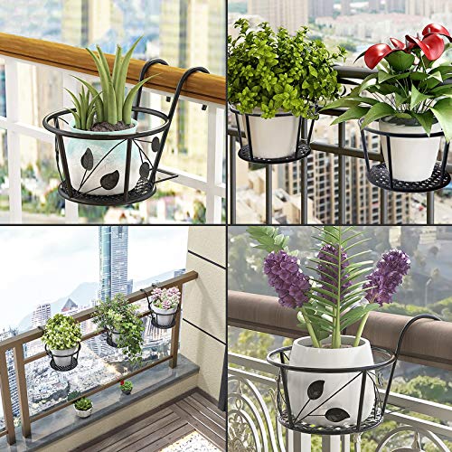 4 Pack Round Hanging Railing Planters Iron Art Hanging Baskets Flo...