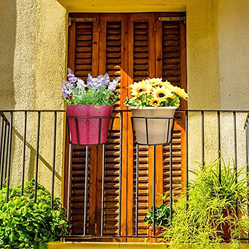 4 Pack Round Hanging Railing Planters Iron Art Hanging Baskets Flo...