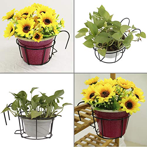 4 Pack Round Hanging Railing Planters Iron Art Hanging Baskets Flo...