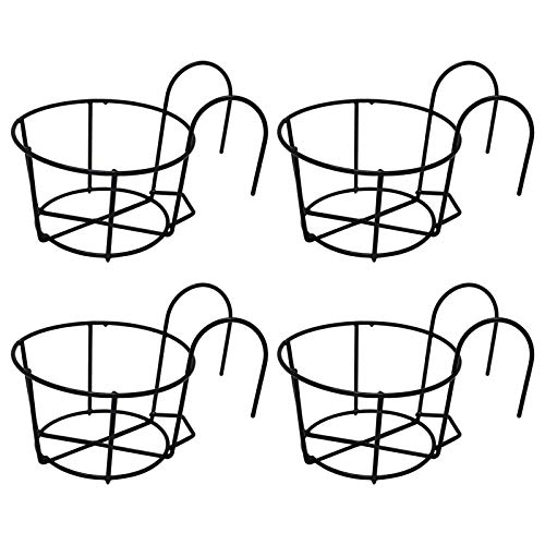 4 Pack Round Hanging Railing Planters Iron Art Hanging Baskets Flo...