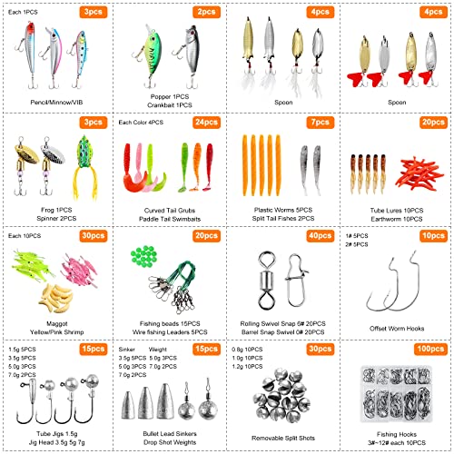 TCMBY 327PCS Fishing Lures Tackle Bait Kit Set for Freshwater Fish...