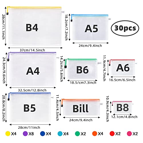 Mesh Zipper Pouch 30PCS Waterproof Zipper Bags 8 Sizes 8 Colors Pl...