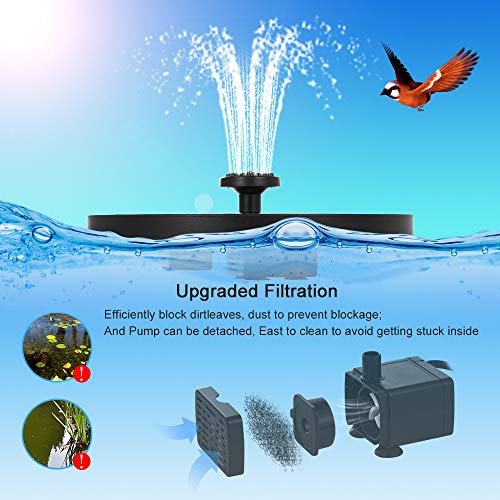 Solar Fountain Pump, Teamyo 6 Spray Patterns Solar Powered Bird Ba...