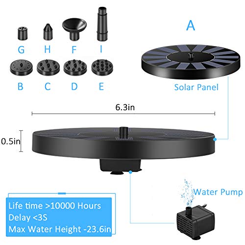 Solar Fountain Pump, Teamyo 6 Spray Patterns Solar Powered Bird Ba...