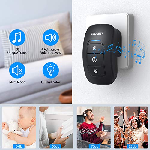 Wireless Doorbell, TeckNet Waterproof Wireless Door Bell Chime Kit...