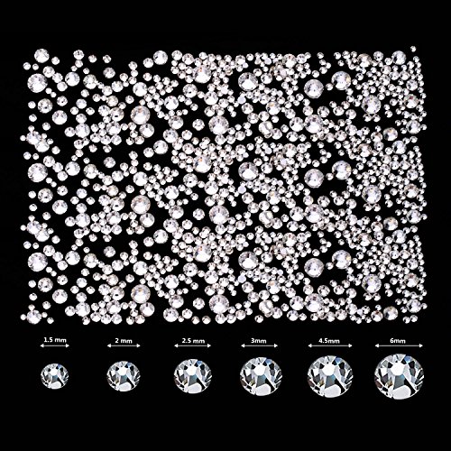 TecUnite 2000 Pieces Flat Back Gems Round Crystal Rhinestones 6 Si...