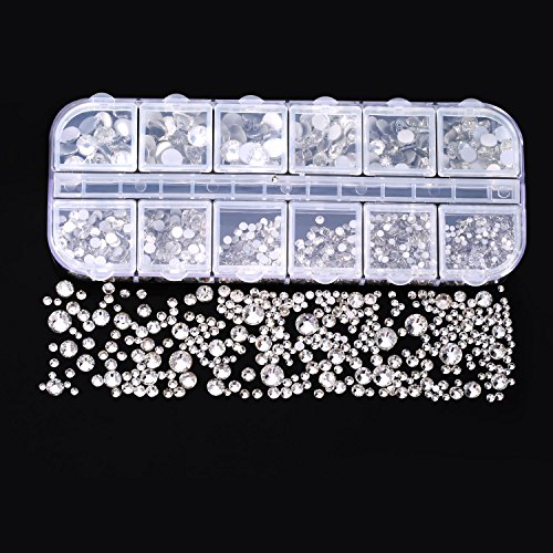 TecUnite 2000 Pieces Flat Back Gems Round Crystal Rhinestones 6 Si...