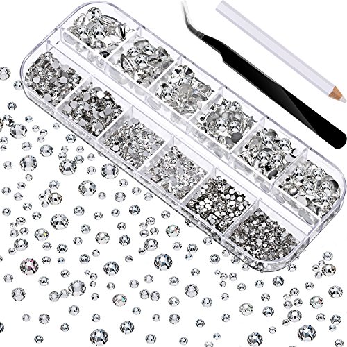 TecUnite 2000 Pieces Flat Back Gems Round Crystal Rhinestones 6 Si...