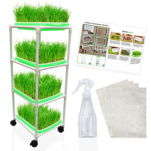 Tefson Living Seed Sprouter Trays 4-Tier Stand Comes with 4 Sheets...