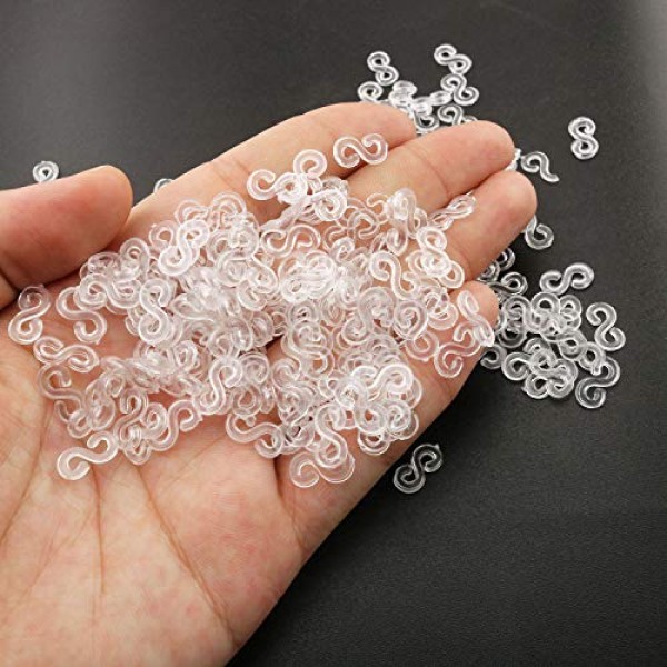 Tegg Loom Band Clips 200 PCS Clear Plastic S Clips Rubber Band Clips for DIY Bracelet Making