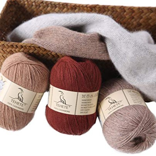 TEHETE 100% Cashmere Yarn for Crocheting 3-Ply Warm Soft Luxurious...