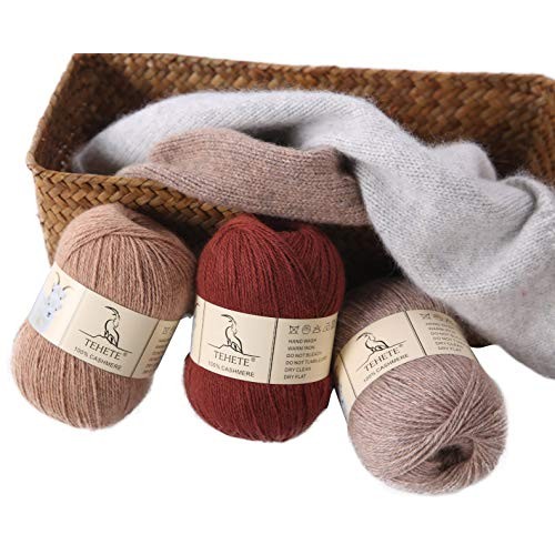 TEHETE 100% Cashmere Yarn for Crocheting 3-Ply Warm Soft Luxurious...