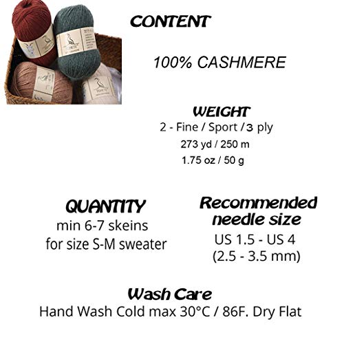 TEHETE 100% Cashmere Yarn for Crocheting 3-Ply Warm Soft Luxurious...