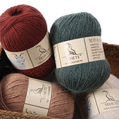 TEHETE 100% Cashmere Yarn for Crocheting 3-Ply Warm Soft Luxurious...