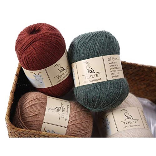 TEHETE 100% Cashmere Yarn for Crocheting 3-Ply Warm Soft Luxurious...