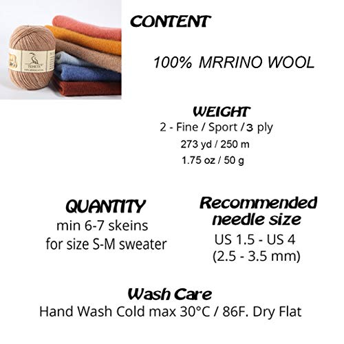 TEHETE 100% Merino Wool Yarn for Knitting 3-Ply Luxury Warm Soft L...