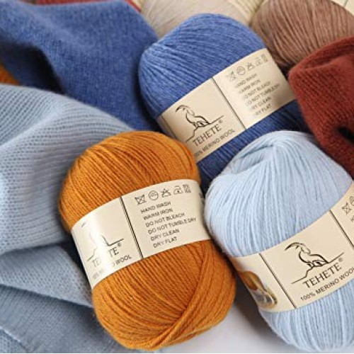 TEHETE 100% Merino Wool Yarn for Knitting 3-Ply Luxury Warm Soft L...