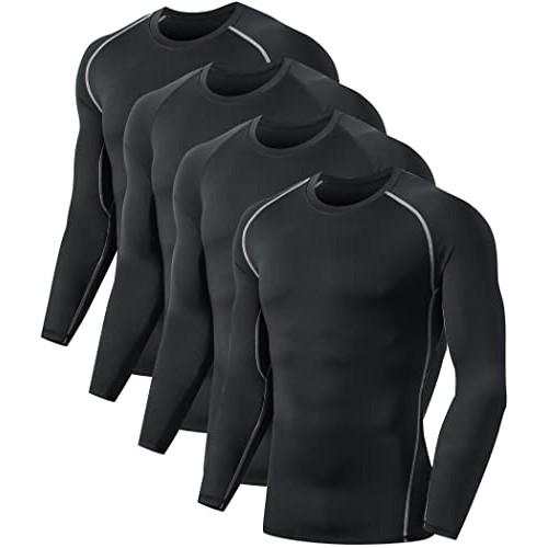 4 Pack Compression Shirts for Men Long Sleeve Athletic Cold Weathe...