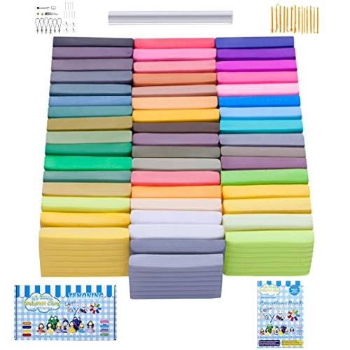 Polymer Clay, 50 Colors Oven Bake Clay with 27 Models Creations Bo...