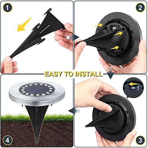 TenFen 12 Pack Solar Ground Lights, Waterproof 16LED Solar Lights ...
