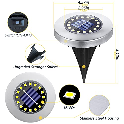TenFen 12 Pack Solar Ground Lights, Waterproof 16LED Solar Lights ...