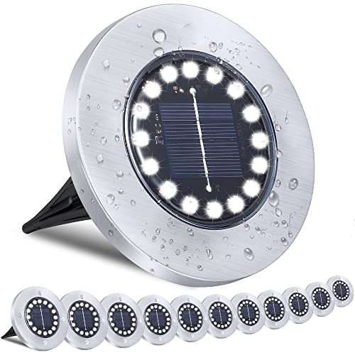 TenFen 12 Pack Solar Ground Lights, Waterproof 16LED Solar Lights ...
