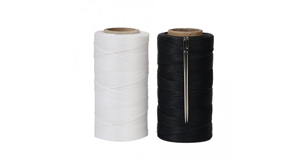 Tenn Well 520M 150D 1MM Waxed Thread Black, White 2PCS Flat Sewing Wax Sail Kit with Needles for Leather DIY Project