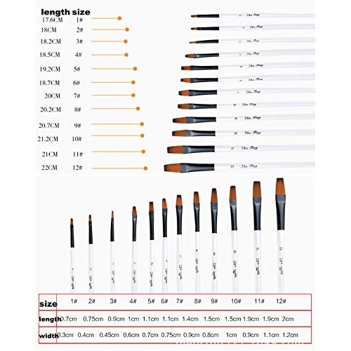 Flat Head Paintbrush Set Nylon Hair Paint Brush Set for Acrylic Oi...