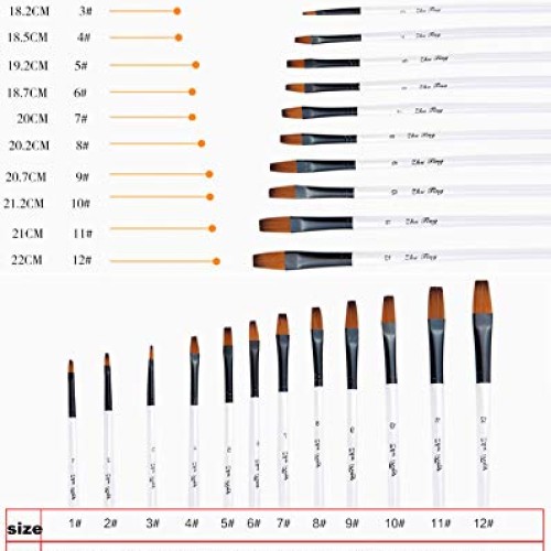 Flat Head Paintbrush Set Nylon Hair Paint Brush Set for Acrylic Oi...