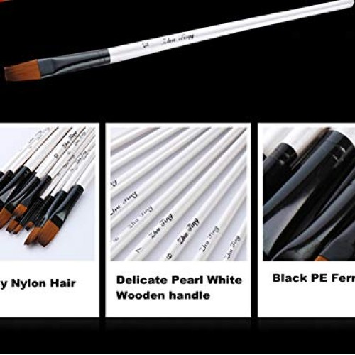 Flat Head Paintbrush Set Nylon Hair Paint Brush Set for Acrylic Oi...
