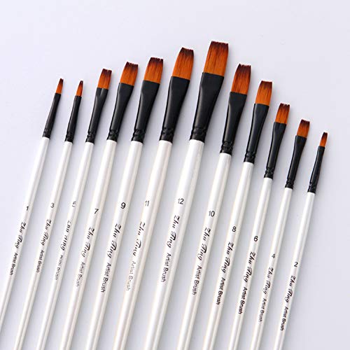 Flat Head Paintbrush Set Nylon Hair Paint Brush Set for Acrylic Oi...