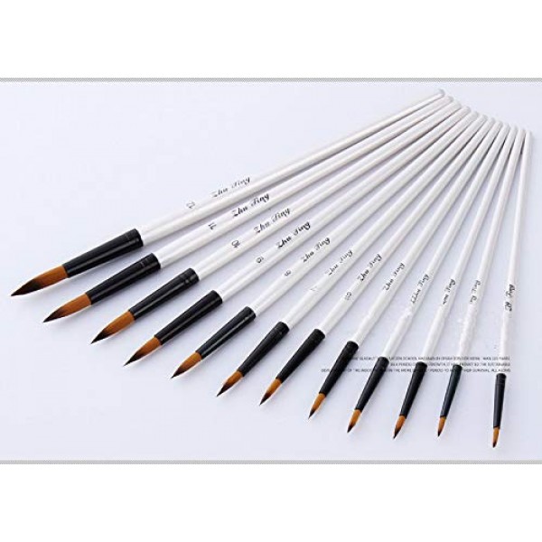 Round Watercolor Detail Paint Brushes Nylon Hair 12pcs for  Watercolors,Acrylics,Inks,Gouache,Oil and Tempera(12pcs Pearl White Short  Wooden Paint