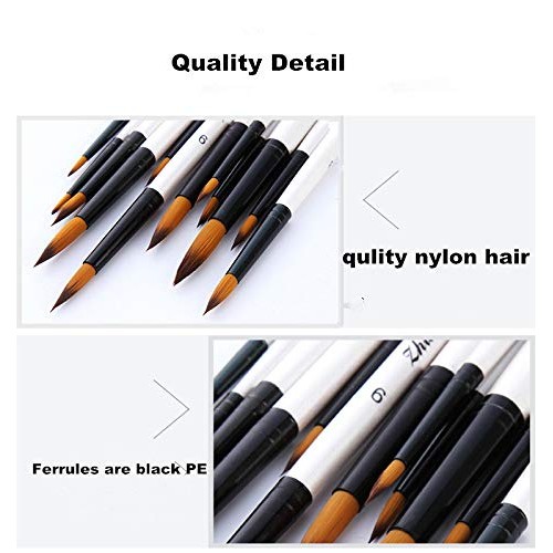 TENSKY Round Watercolor Detail Paint Brushes Nylon Hair 12pcs for ...