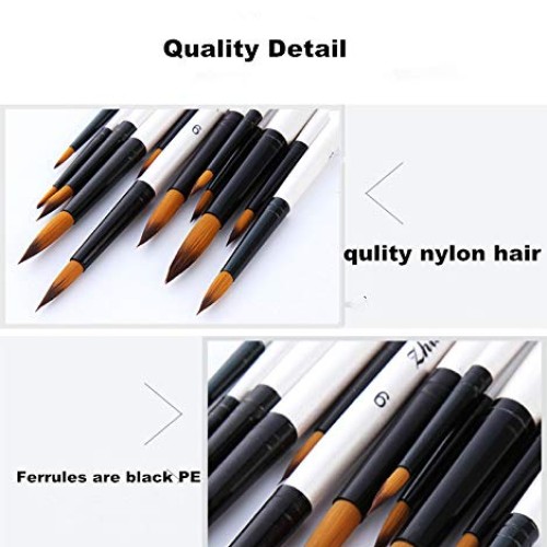 TENSKY Round Watercolor Detail Paint Brushes Nylon Hair 12pcs for ...
