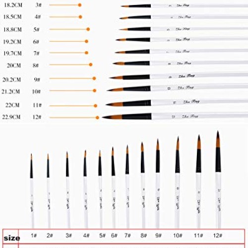 TENSKY Round Watercolor Detail Paint Brushes Nylon Hair 12pcs for ...