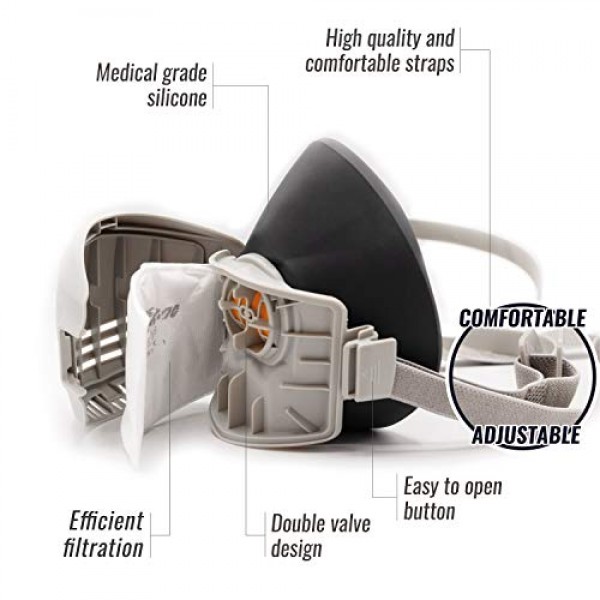 Reusable Respirator Mask with 7 Filters – Half Mask Respirator for...