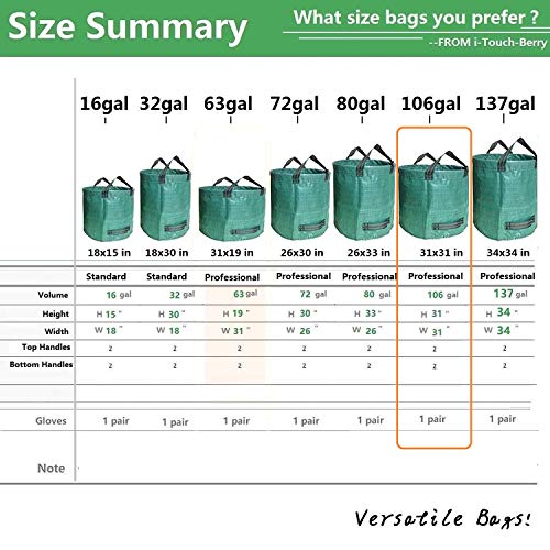 Professional 3-Pack 106 Gallons Lawn Garden Bags D31, H31 inches...