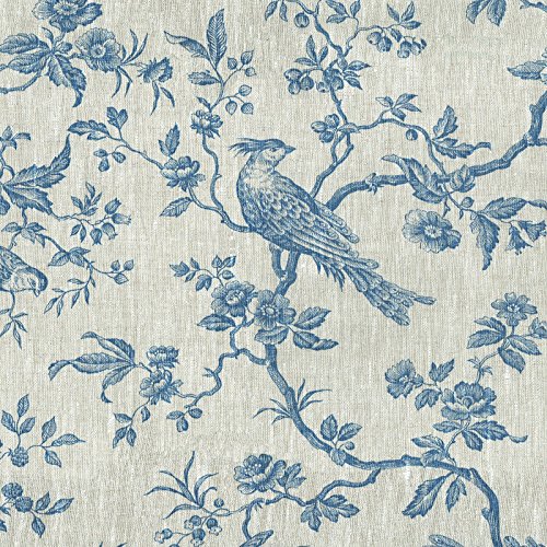 Textiles français The Regal Birds Fabric - Denim Blue on a Natural...