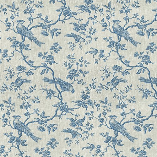 Textiles français The Regal Birds Fabric - Denim Blue on a Natural...