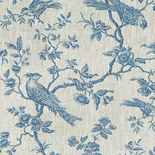 Textiles français The Regal Birds Fabric - Denim Blue on a Natural...