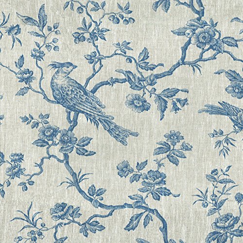 Textiles français The Regal Birds Fabric - Denim Blue on a Natural...