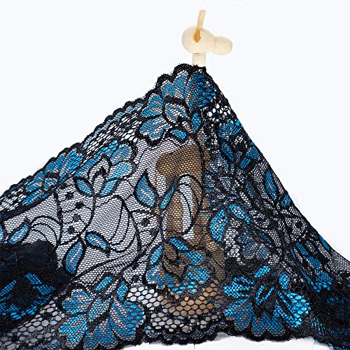 Black and Blue Floral Stretchy Lace Elastic Trim Wide Fabric 5 Yard