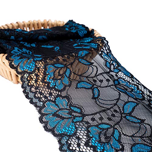 Black and Blue Floral Stretchy Lace Elastic Trim Wide Fabric 5 Yard